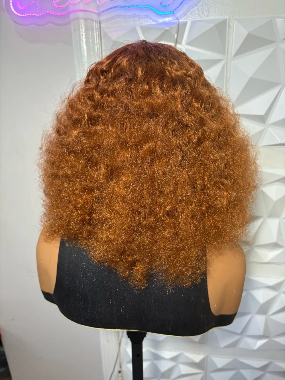 14” Copper Auburn Kinky Curly Wig 2x6 Closure Heat-Safe Hair Blend